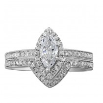 14k White Gold Marquise Halo Diamond Semi Mount Ring Bridal Set NK19372WE-W