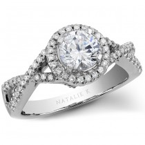 14k White Gold Twisted Split Shank Halo Diamond Engagement Semi Mount Ring - NK19626ENG-W