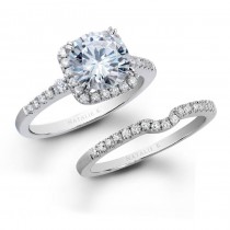 18k White Gold Halo Prong Diamond Bridal Set NK19638WE-W
