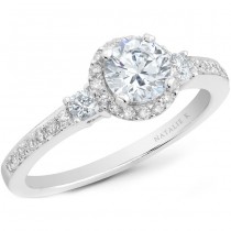 18k White Gold Three Stone Micro Pave Diamond Halo Engagement Semi NK20513ENG-W