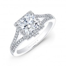 18k White Gold Split Shank Princess Cut Halo Diamond Engagement Ring NK28084-18W