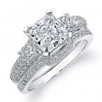 14k White Gold  Prong Set Three Stone Diamond Bridal Set - NK8442WE-W