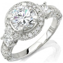 18k White Gold Three Stone Diamond Vintage Engagement Ring NK8779-W