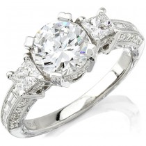 14k White Gold Three Stone Diamond Semi Mount Engagement Ring NK8791-W