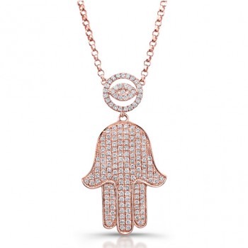 14k Rose Gold Micro Pave Diamond Evil Eye and Hamsa Necklace
