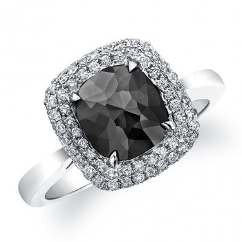 18k White Gold Rose Cut Black Diamond Double Halo Ring