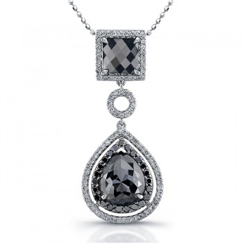 18k White Gold Black Diamond Square Drop Pendant