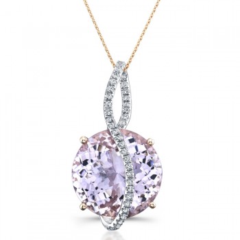 14k Rose Gold Amethyst Diamond Pendant