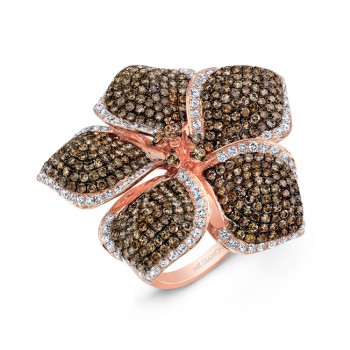 14k Rose Gold Brown and White Diamond Flower Ring