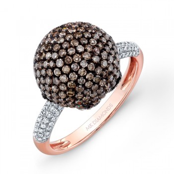 14k Rose Gold Brown and White Diamond Ball Ring