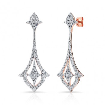 14k Rose Gold White Diamond Drop Earrings 