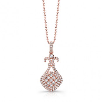 14k Rose Gold White Diamond Dangle Pendant