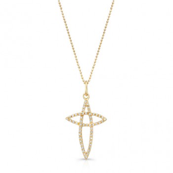 14k Rose Gold Linked Cross White Diamond Pendant 