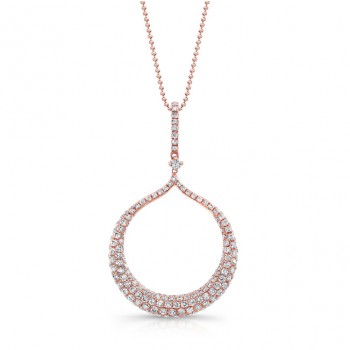14k Rose Gold White Diamond Dangling Circle Pendant 