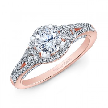 14k Rose Gold White Diamond Three Stone Split Shank Engagement Ring 
