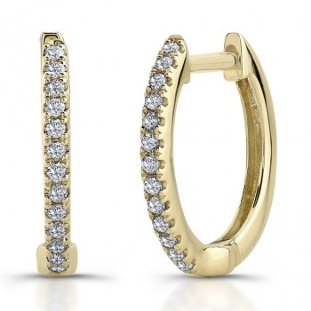 14k Yellow Gold Diamond Hoop Earrings