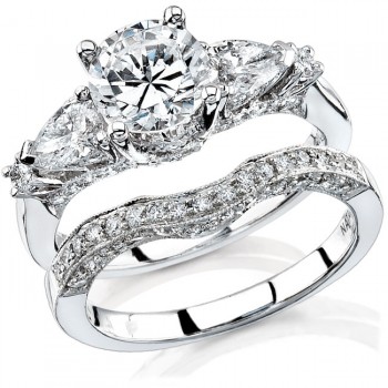 14k White Gold Pear Shaped Three Stone Diamond Semi Bridal Set NK11513WE-W