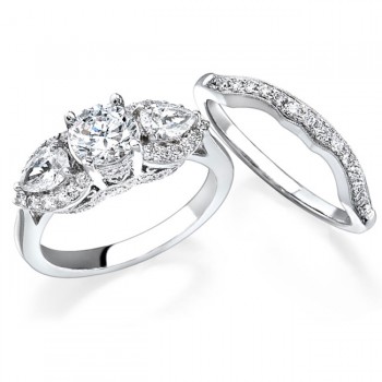 14k White Gold Pear Shaped Diamond Three Stone Bridal Set NK11871WE-W