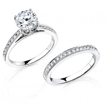14k White Gold Pave Bezel Diamond Semi Bridal Set NK12054WE-W