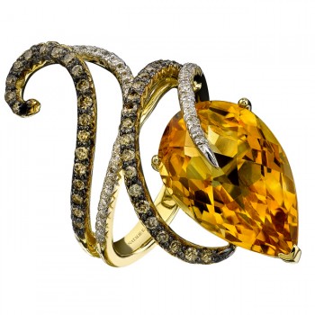 14k Yellow Gold Pear Shaped Citrine Swirl Cocktail Ring NK16653CT-Y