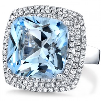 14k White Gold Blue Topaz and Diamond Cocktail Ring NK16716BT-W
