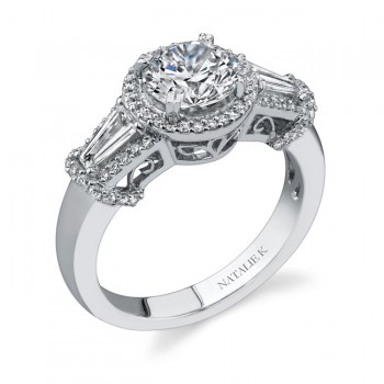 18k White Gold Three Stone Diamond Engagement Ring NK17889-W