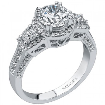 18k White Gold princess Cut Three Stone Diamond Engagement Ring NK17911-W