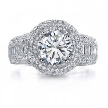 18k White Gold Micro Pave Halo Diamond Semi Mount Engagement Ring - NK17999-W