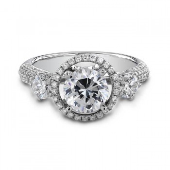 18k White Gold Elegant Three Stone Halo Diamond Engagement Ring NK18727-W