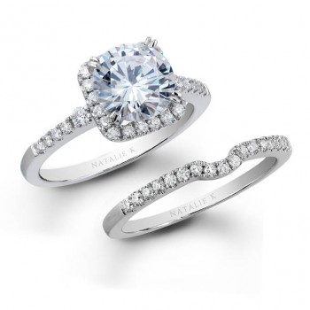 18k White Gold Halo Prong Diamond Bridal Set NK19638WE-W