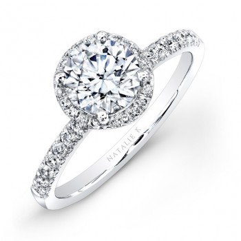 18k White Gold Pave Halo Diamond Engagement Ring
