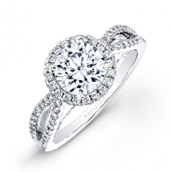 18k White Gold Split Shank Halo Diamond Engagement Ring