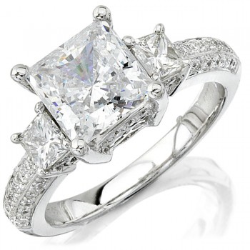 14k White Gold Diamond Three Stone Engagement Ring NK8438-W