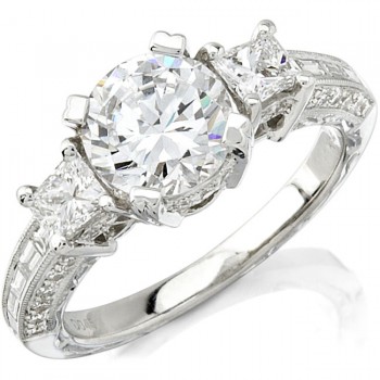 14k White Gold Three Stone Diamond Semi Mount Engagement Ring NK8791-W