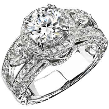 14k White Gold Three Stone Pear Diamond Engagement Semi Mount NK9048-W